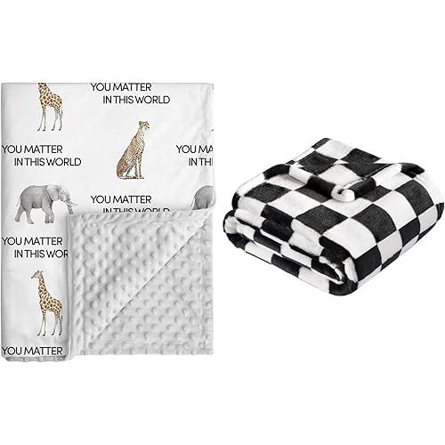 Soft Throw Blanket for Baby - Ultra Cozy Fluffy Checkered Fleece, Crib & Stroller Receiving Blanket for Newborn Infant Toddler Boys (Animals/Checkered)