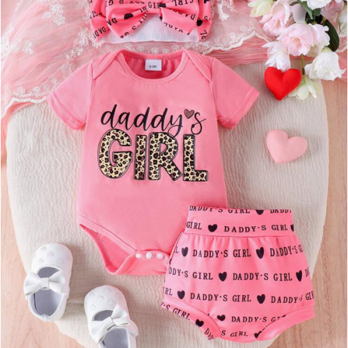 2pcs Baby Girls' Cute Letter Printed Bodysuit And Shorts Set, Summer | SHEIN USA