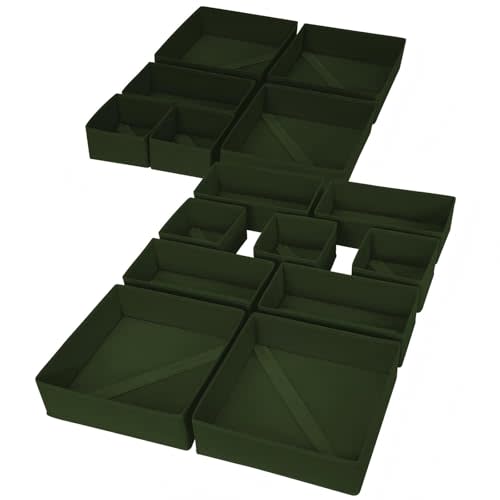DIMJ Drawer Organizer Clothes, 15 Pack Dresser Organizer, Foldable Closet Organizers and Storage, Fabric Dresser Bins, Drawer Dividers for Nursery, Baby Clothes, Underwears, Sock (Green)