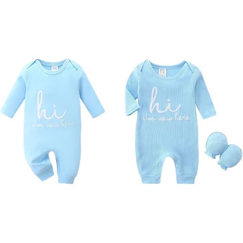 Babymine Newborn Unisex Baby Onesie,Infant Coming Home Outfits with Mittens & Hat