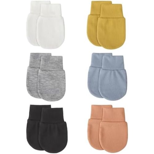 BQUBO 6 Pairs Newborn Baby Boys Girls Mittens 0-6 Months Unisex-Baby Infant Mittens Elastic No Scratch Wrist Gloves
