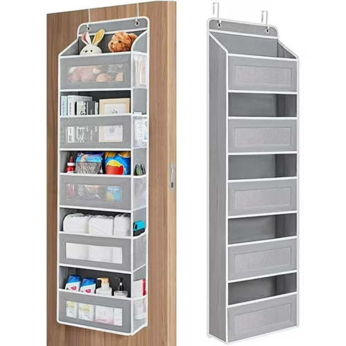 Over The Door Organizer with 5 Shelves & 5 Large Pockets - 2.42 lb Heavy Duty Hanging Storage for Bedroom, Bathroom, Pantry, Nursery | Anti-Tilt Design, Light Gray