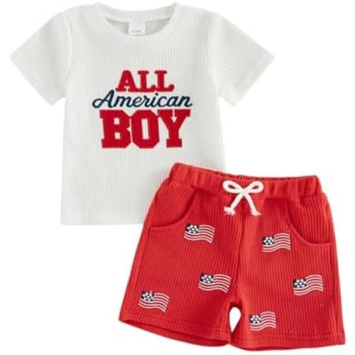Ayalinggo Fourth Of July Baby Boy Girl Outfit USA Embroidery Tshirt Star Elastic Wais Shorts Toddler Clothes Independence Day