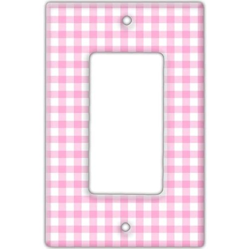 Decorative Wall Switch Cover Plate - Pink Gingham Decor Switch Plate - Great for Any Room With Checkered Pattern (Single Rocker Switch Cover)