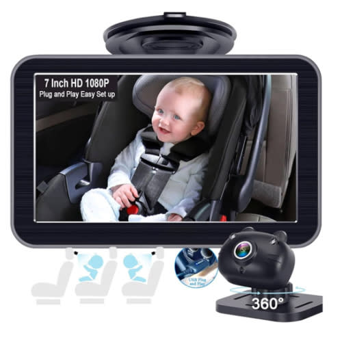 DoHonest Baby Car Camera 7-Inch: USB Plug and Play Easy Setup 360 Degree Rotating Backseat Camera Two Kids HD 1080P Rear Facing Car Seat Cameras Clear Night Vision -V9