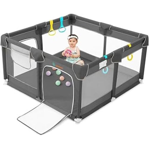 COMOMY Playpens for Babies and Toddlers, Small Baby Play Pens, Activity Center for Baby Safe and Non-Slip Baby Fence, Full Mesh Design, Indoor & Outdoor Kids Activity Center (Dark Grey, 50"x50")