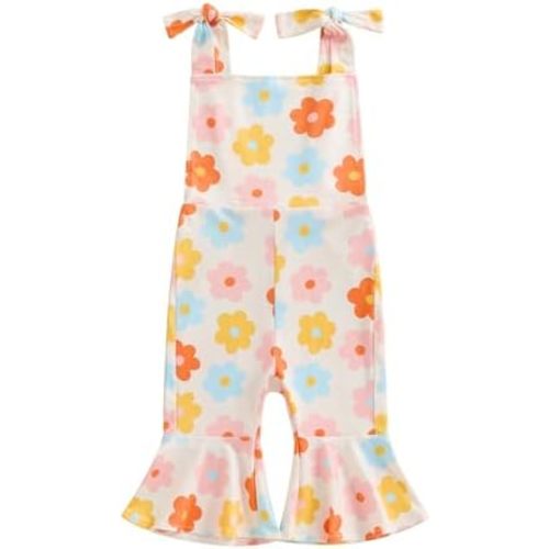 Toddler Girl Floral Flare Jumpsuit Baby Bell Bottom Romper Sleeveless Backless Overalls Summer Outfit