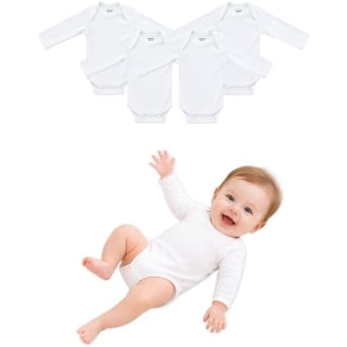 RATIVE Baby Bodysuit 4-Pack, Bamboo 70% Cotton 30%, Ultra Soft Breathable Newborn Bodysuits 0–3M