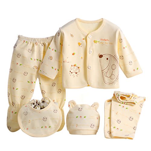 Gajaous 5PCS Newborn 0-3M Boys Girls Baby Cotton Clothes Tops Hat Pants Suit Outfit Sets OneSize