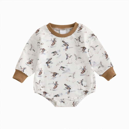 UngA Duck Hunting Infant Baby Boy Clothes Long Sleeve Mallard Duck Sweatshirt Romper Bodysuit Fall Winter Spring OutfitBrown,0-3 Months