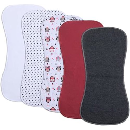 Baby Burp Cloths, Soft Absorbent Towel, Unisex, Easy to Use, 5 Pack (red)