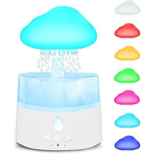 Rain Cloud Humidifier, Rain Humidifierrain Humidifier Water Drip, Water Drip Rain Sounds for Sleeping, Mushroom Waterfall Lamp, Desk Humidifiers for Office (white)