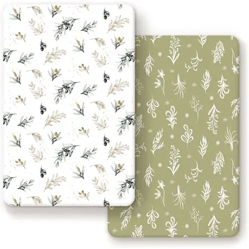 Pack n Play Sheets Fitted 2 Pack, Stretchy Ultra Soft Jersey Knit Pack and Play Sheets, Universal Fitted Portable/Mini Crib Mattresses Snug and Safe, Oliver Flora for Boy and Girl