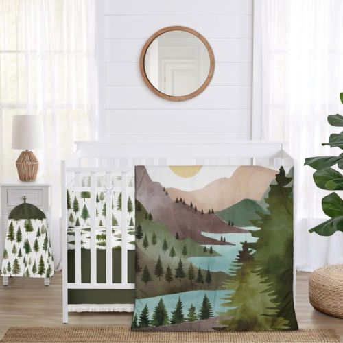Sweet Jojo Designs Boy, Girl, Unisex/Gender Neutral Crib Bedding + BreathableBaby Breathable Mesh Liner Baby Nursery Woodland Pine Tree Green Purple