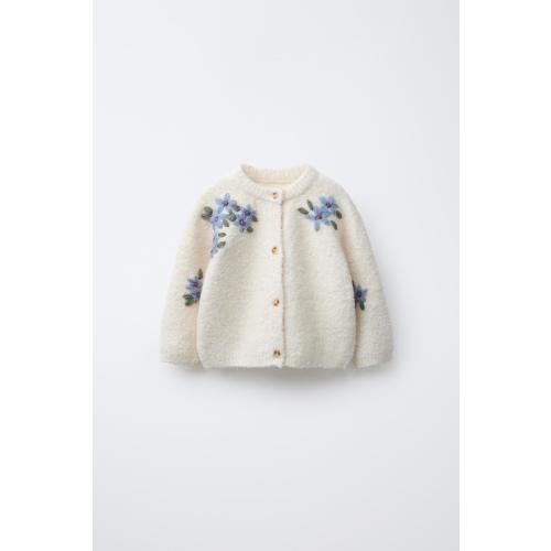 BOUCLÉ FLORAL CARDIGAN - Ecru | ZARA United States