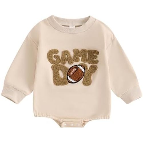 Newborn Infant Boys Girls Football Sweatshirt Romper Baby Embroidery Letters Print Long Sleeve Pullover Fall Bodysuit
