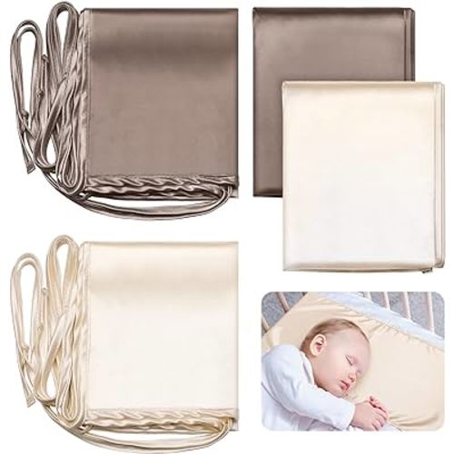 2 Pcs Satin Bassinet Sheet Baby Hair Soft Silk Feeling Sheet Baby Bassinet Sheets for Rectangle Cradle Bassinet Pad Mattress Boys and Girls Newborn and Infant (Coffee, Khaki)
