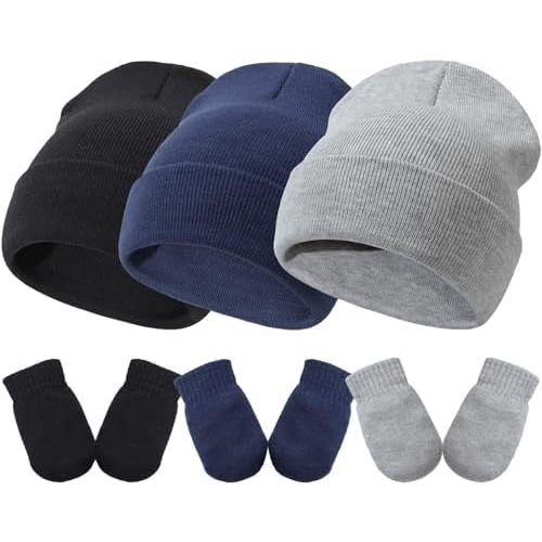 DRESHOW BQUBO 3 Pack Baby Beanies Toddler Kids Winter Hats Soft Knit Hat for Baby Boys Girls Warm Cap Beanies