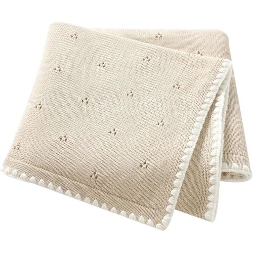 Baby Blanket Knit White Swaddle Receiving Blankets for Boys & Girls Cotton