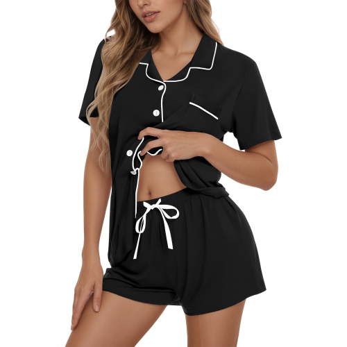 UVN Pajamas Sets for Women Button Down Short Sleeve Tops and Drawstring Shorts 2 Piece Lounge Set