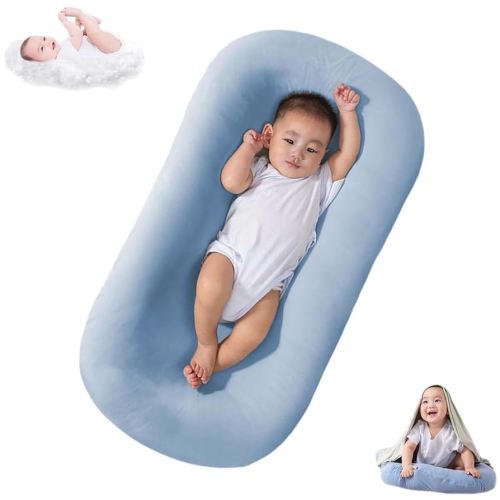 Baby Lounger Pillow Soft Organic Cotton Breathable Lounger for Newborn, Baby Lounger for Newborn, Infant Lounger for Baby Rest & Activity (Blue2)