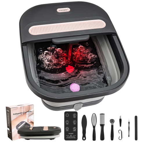 Collapsible Foot Spa Bath with Heat and Massage Rollers,Bubbles, Temperature Control, Remote Control, Pedicure Kit