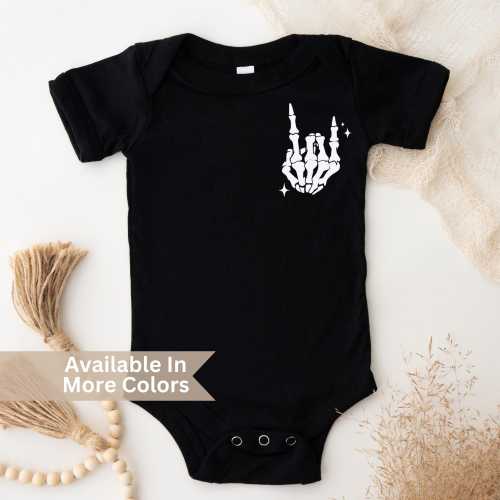 Rock On Skeleton Hand Baby Bodysuit - Toddler Punk Rock Shirt