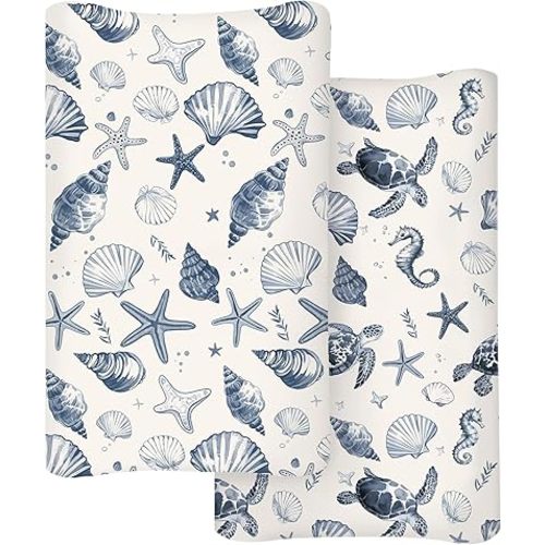 Changing Pad Cover for Baby Boys Girls 2 Pack, Fits Standard 32”×16” Changing Table Pads, Silky Breathable Stretch Knit, Machine Washable (Deep Blue)