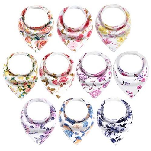 Baby Bibs for Girls 10 Pack Baby Bandana Drool Bibs Soft and Absorbent with Flower Pattern by Yoofoss