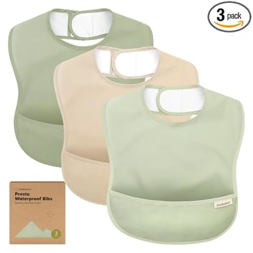 KeaBabies 3-Pack Waterproof Baby Bibs for Eating, Lightweight (Jade) | Toddler Feeding Bibs with Large Food Catcher, Mess Proof, Food-Grade, Baby Eating Essentials, Easy to Put On & Clean