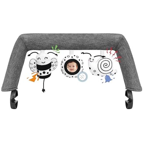 Baby Bjorn Bouncer Toy Bar, Toy Bar for Baby Bouncer Bliss and Balance Soft with 3 PCS Cute Sensory Toys, Easy to Attach and Remove, Skin -Friendly, Machine Washable, Black and White, Soft