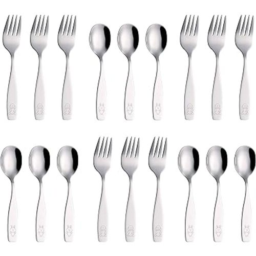 ANNOVA Kids Silverware 18 Pieces Children's Safe Flatware Set - Children Forks, Children Tablespoons, Toddler Utensils, Metal Cutlery Set for LunchBox (Stainless Steel, 18 Forks & Spoons)