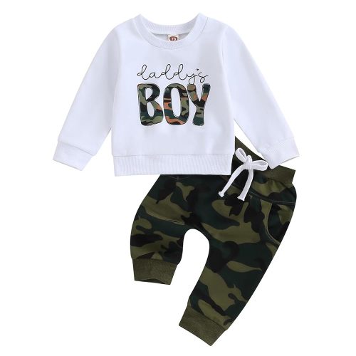 Kupretty Toddler Baby Boy Fall Winter Clothes Letter Graphic Long Sleeve Sweatshirt Pullover Tops + Joggers Pants Outfit Set
