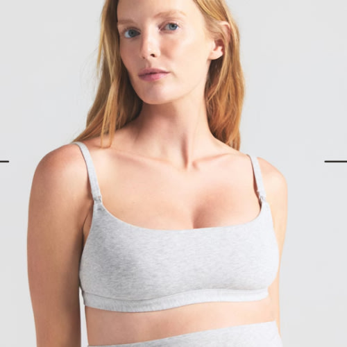 COTTON JERSEY MATERNITY NURSING SCOOP BRALETTE | LIGHT HEATHER GREY | SKIMS