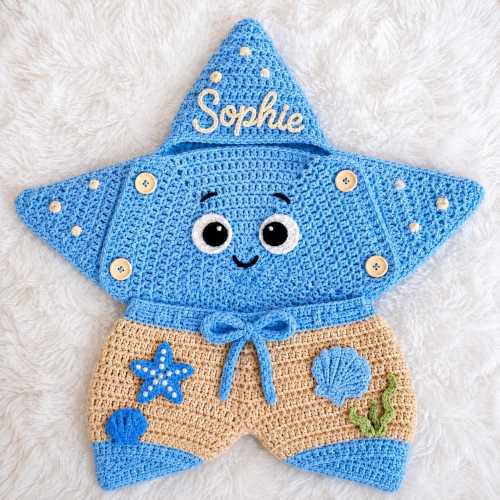 Personalized Crochet Baby Starfish Outfit, Newborn Photo Prop, Ocean Baby Shower Gift