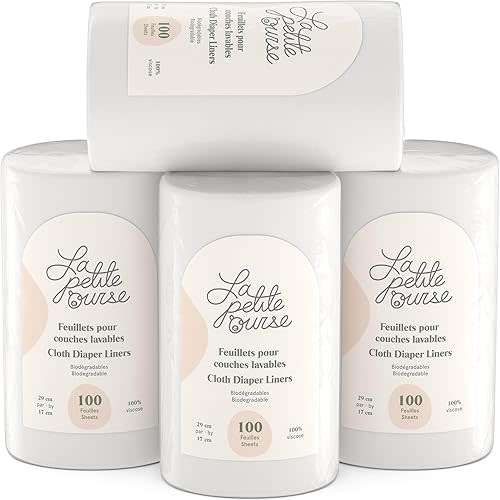 LA PETITE OURSE Cloth Diaper Liners – Canadian Disposable Diaper Liner Rolls – 400 Sheets (4 Rolls x 100) – Biodegradable, Fragrance-Free, Unscented, Chlorine-Free, 100% Viscose – 11.5 x 6.75 in