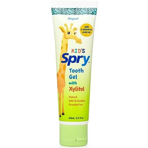 Spry Natural Xylitol Toothpaste for Baby, Toddler and Kids Age 3 Months and Up - Fluoride Free Tooth Gel, Tasty, Support Development of Emerging Teeth, Original 2 Fl Oz (Pack of 1)