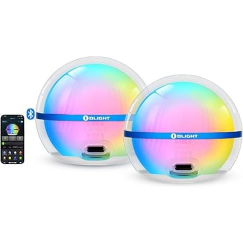 OLIGHT Sphere C 2-Pack Smart Night Light, USB-C Rechargeable, 75 Lumens Stepless Dimming, App Control Ambient Lighting, Portable for Parties, Camping, Reading or Bedrooms (Type-C Cable Excluded)