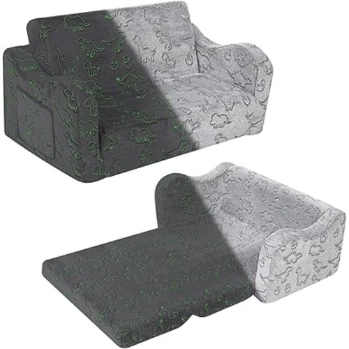 MOMCAYWEX Kids Sofa Chair, Extra Wide 2-in-1 Foldable Couch, Plush,Darkgrey