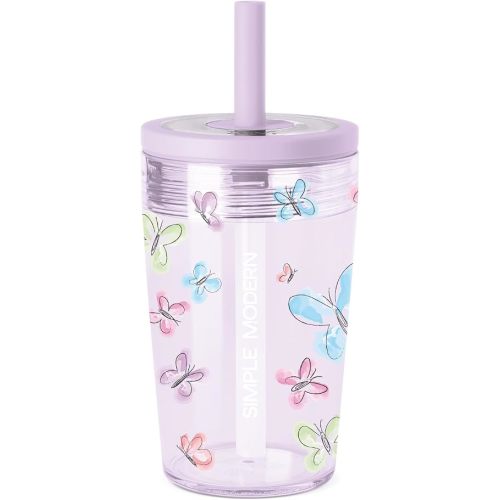 Simple Modern Junior Tumbler for Toddlers 2-3 Years | 12oz Tritan Plastic Kids Water Bottle & Spill Proof Toddler Cup with Straw for Girls, Boys | See-Through Lid, Dishwasher Safe | Butterfly Farm
