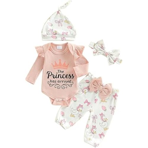 Hello World Newborn Outfit Baby Girl Going Home Outfit Ruffle Ribbed Romper Top Floral Pants Set Cute Summer Clothes