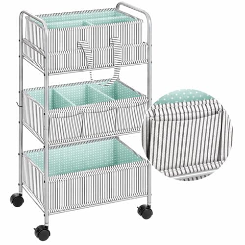 WILLBOND 2in1 Baby Diaper Caddy Organizer Cart, 3 Tier Large Capacity Metal Utility Bedside Rolling Cart with Divider for Newborn Registry Nursery Essential Must Have Gift Baby Shower Bedroom(Green)