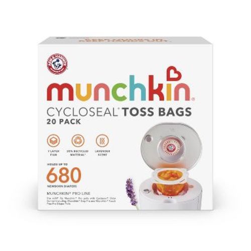 Munchkin CycloSeal Toss Bags for Step Pro and Touch Free Pro Diaper Pail Refill Bags, Lavender Scent - 20pk