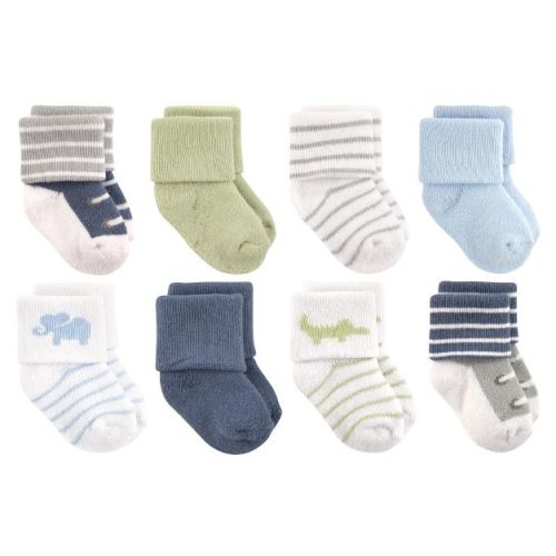 Luvable Friends Basics Infant Baby Cozy Terry Socks 8-Pack, Jungle Explorer, 0-6 Months