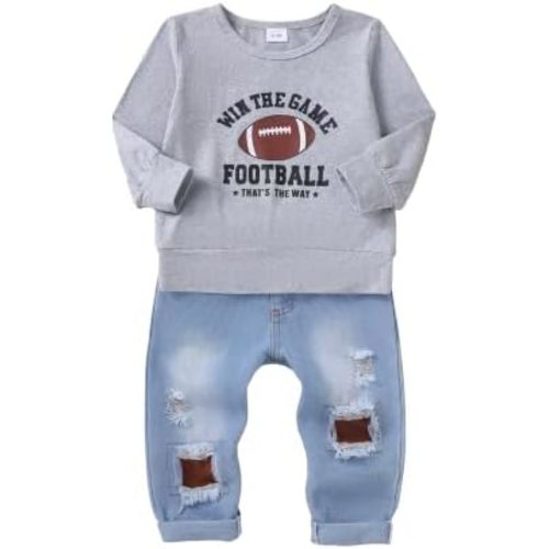Toddler Baby Boy Clothes Fall Winter Outfits Long Sleeve Letter Printed Sweatshirt Pullover Tops + Jean Pants Set