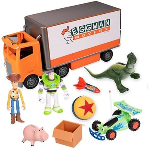 Disney Store Official Toy Story Moving Truck Vehicle Play Set - Eggman Movers Truck with Trailer, Andy's Room, Woody, Buzz Lightyear, Rex, RC, & Hamm Plus Accessories
