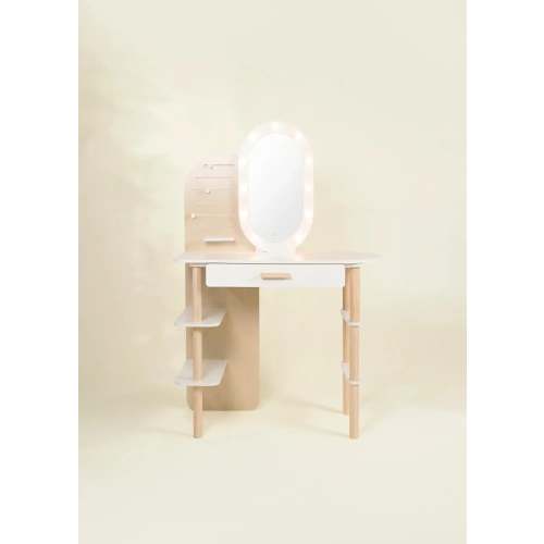 Large Wooden Vanity Station Lighted Mirror & Shelves