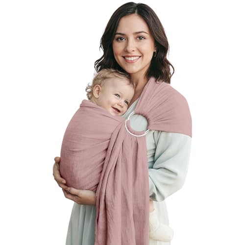 Baby Ring Sling Wrap, Lightweight Baby Sling for Infants and Toddlers, Cotton Baby Wraps Carriers for Babies 7-35 lbs, Baby Shower Gifts, Pink