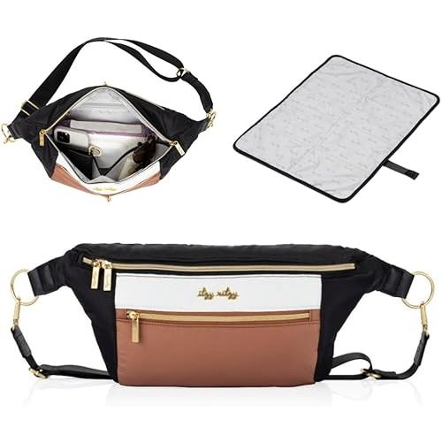 Itzy Ritzy's Fanny Pack & Crossbody Diaper Bag - Multi-Use Lightweight Bag Features 6 Pockets & an Adjustable Strap - Wear As a Crossbody, Belt or Shoulder Bag (Coffee & Cream)