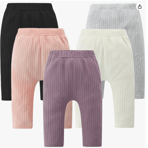 Fullfamous Baby and Toddler Girl's 5 Pack Cotton Ribbed Pull On Pants Leggings 0-6 Months